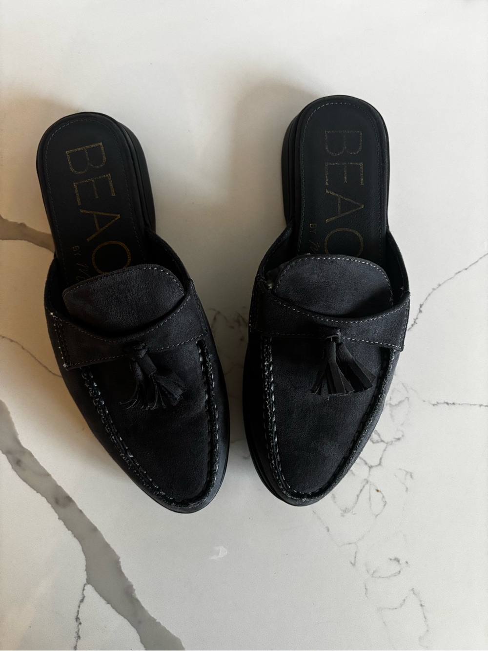 Charcoal Tassel Suede Slip-On Loafers
